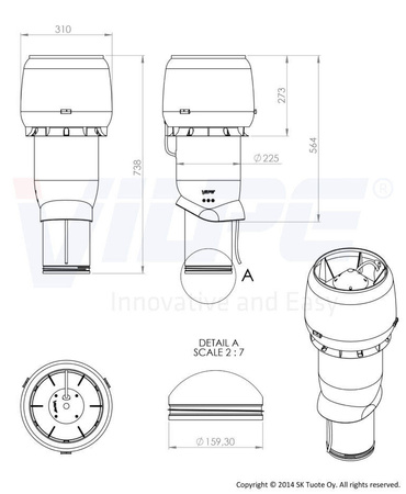 Cicha kuchnia VILPE Wentylator dachowy E220P/160/500