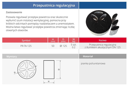 VENTIFLEX Przepustnica regulacyjna z tłumikiem akustycznym DN125