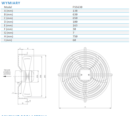 Wentylator osiowy ssący z siatką Ferono FSS630