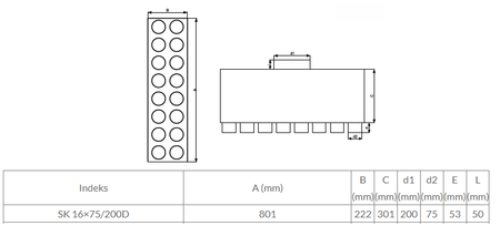 PRODMAX Rozdzielacz rurowy dwurzędowy 16x75/200mm