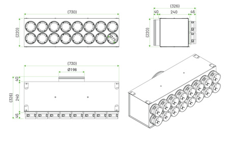 PEFLEX Rozdzielacz dwurzędowy Standard 16x75/198 NCOT