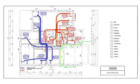 Projekt rekuperacji, schemat instalacji wentylacji dla budynku mieszkalnego do 300m2.