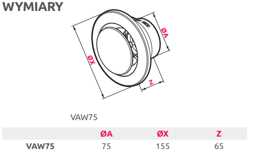 AWENTA Anemostat wywiewny z tworzywa 75mm