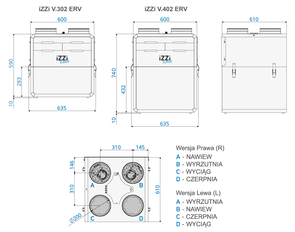 Rekuperator izzi V.302 ERV CONNECT z modułem WiFi i wymiennikiem entalpicznym